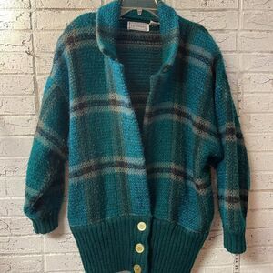 Vintage 80's Plaid Sweater Grandpa Cardigan large